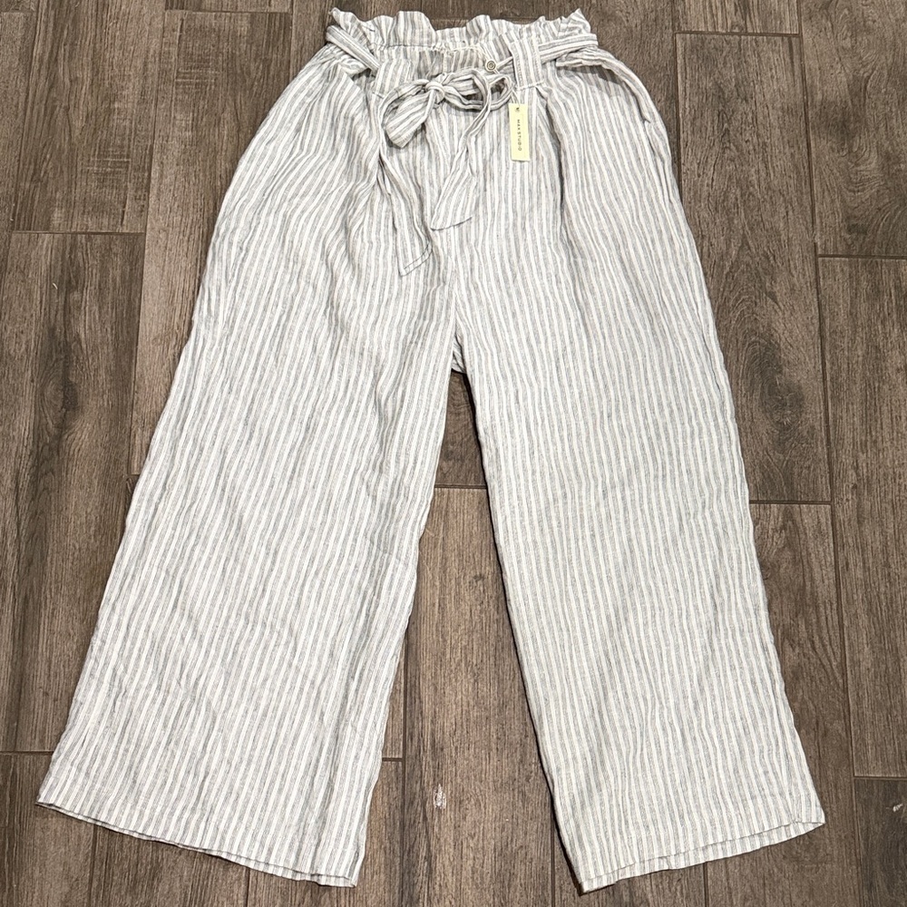 NWT Max Studio Black and White Striped Linen Pants